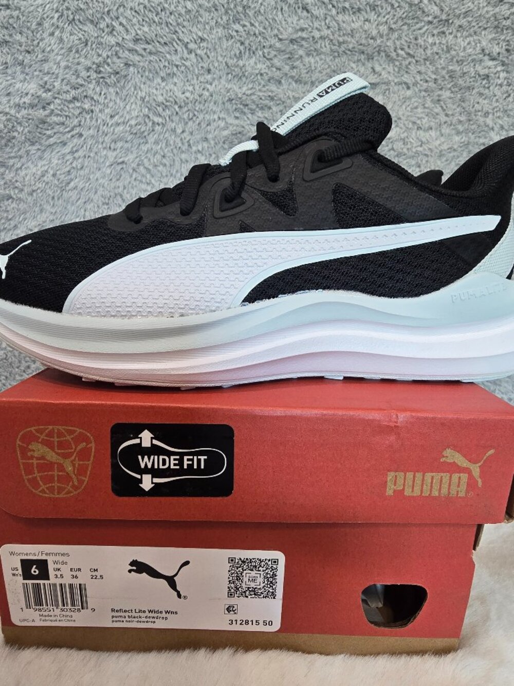 PUMA Women's Reflect Lite Wide Running Shoes Black Dewdrop Size 6 Wide NEW